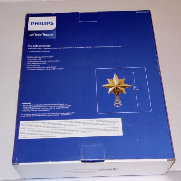 New Philips 13" Gold LED Star and Snowflake Projection Christmas Tree Topper - Picture 2 of 4